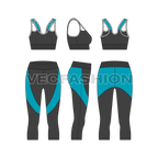 Womens running set, mesh panels flat sketch, showing all views, front, side and back