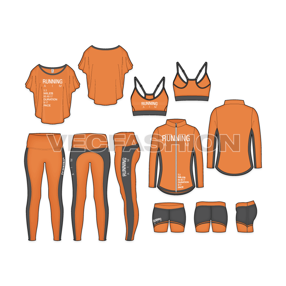 This fashion set is designed for Sport Enthusiasts, who made Running the aim of their life. It has various Full editable Vector Clothing Templates that are illustrated in Adobe Illustrator CS6. All the vectors are group separately, to give full control while editing or modifying them to suit your theme and colors. 