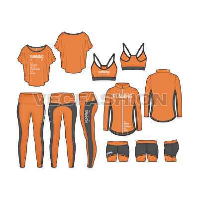 This fashion set is designed for Sport Enthusiasts, who made Running the aim of their life. It has various Full editable Vector Clothing Templates that are illustrated in Adobe Illustrator CS6. All the vectors are group separately, to give full control while editing or modifying them to suit your theme and colors. 