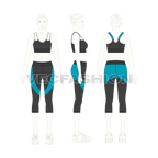 Womens running set, mesh panels flat sketch, on croqui