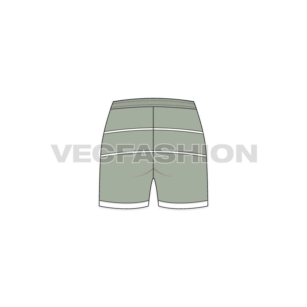 A vector illustrator fashion cad for Women's Running Shorts. It is a very nice article from our team for running item. It is colored in vintage color with contrast lining on waistband. 