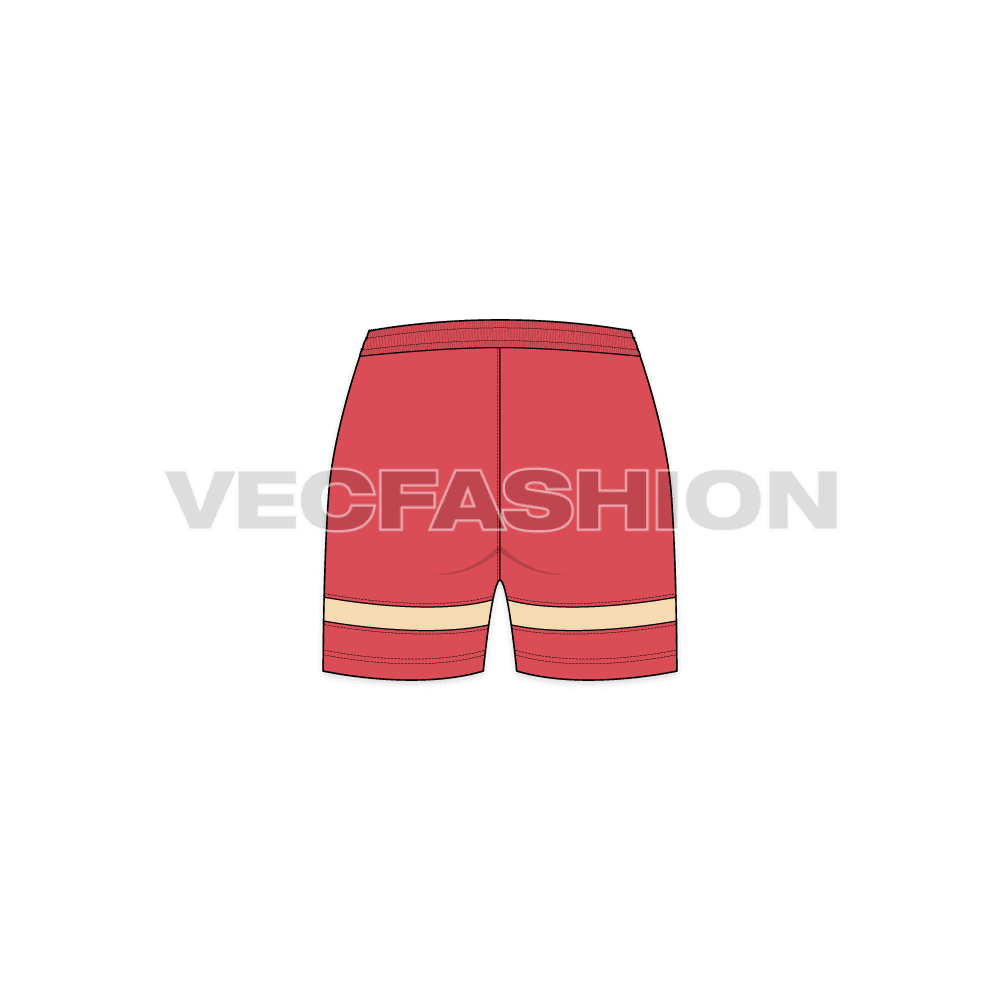 Womens running shorts, above knee flat sketch, back view
