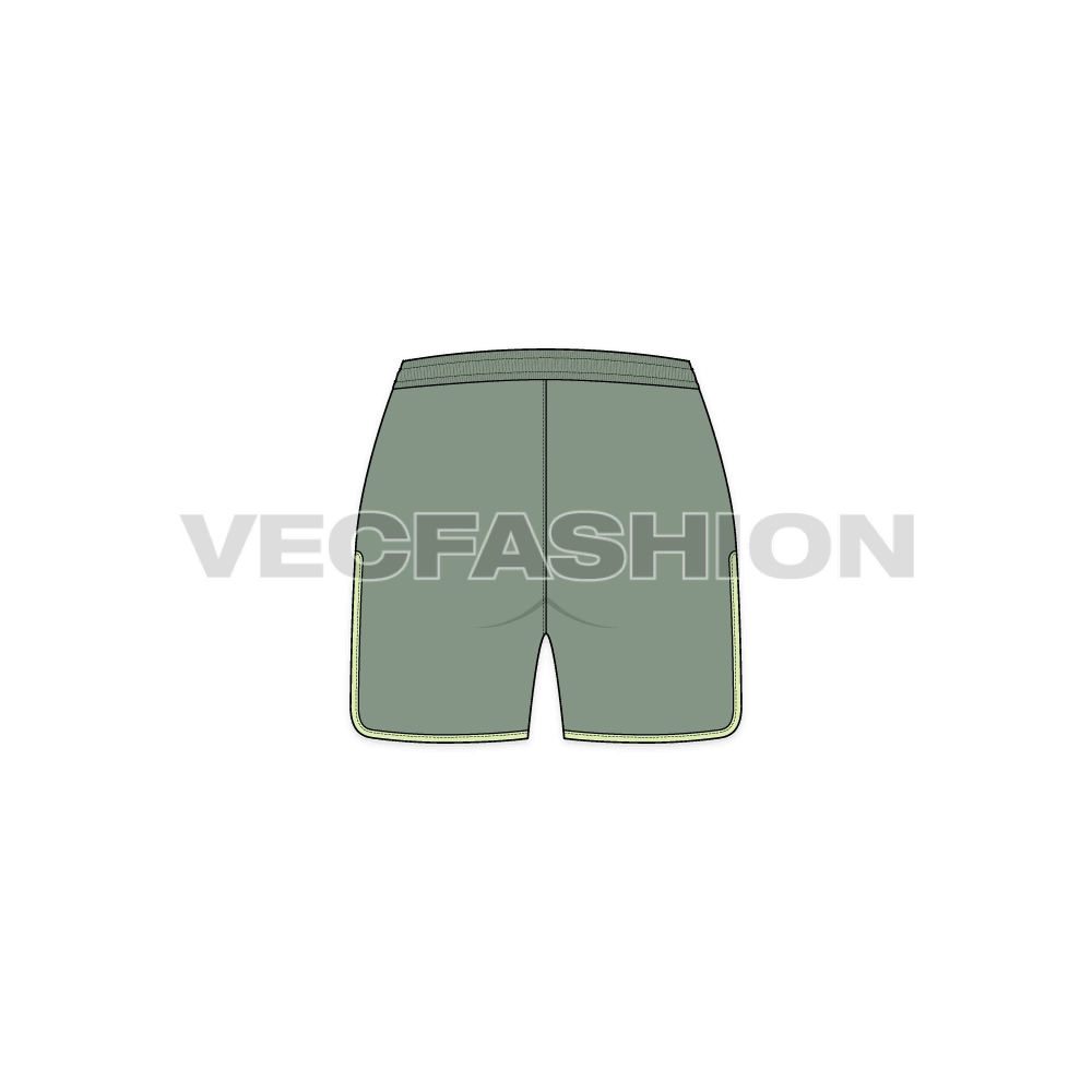 Womens running shorts, contrast trim flat sketch, back view