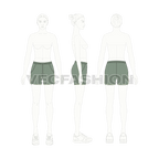 Womens running shorts, contrast trim flat sketch, croqui sketch