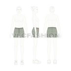Womens running shorts flat sketch, croqui sketch