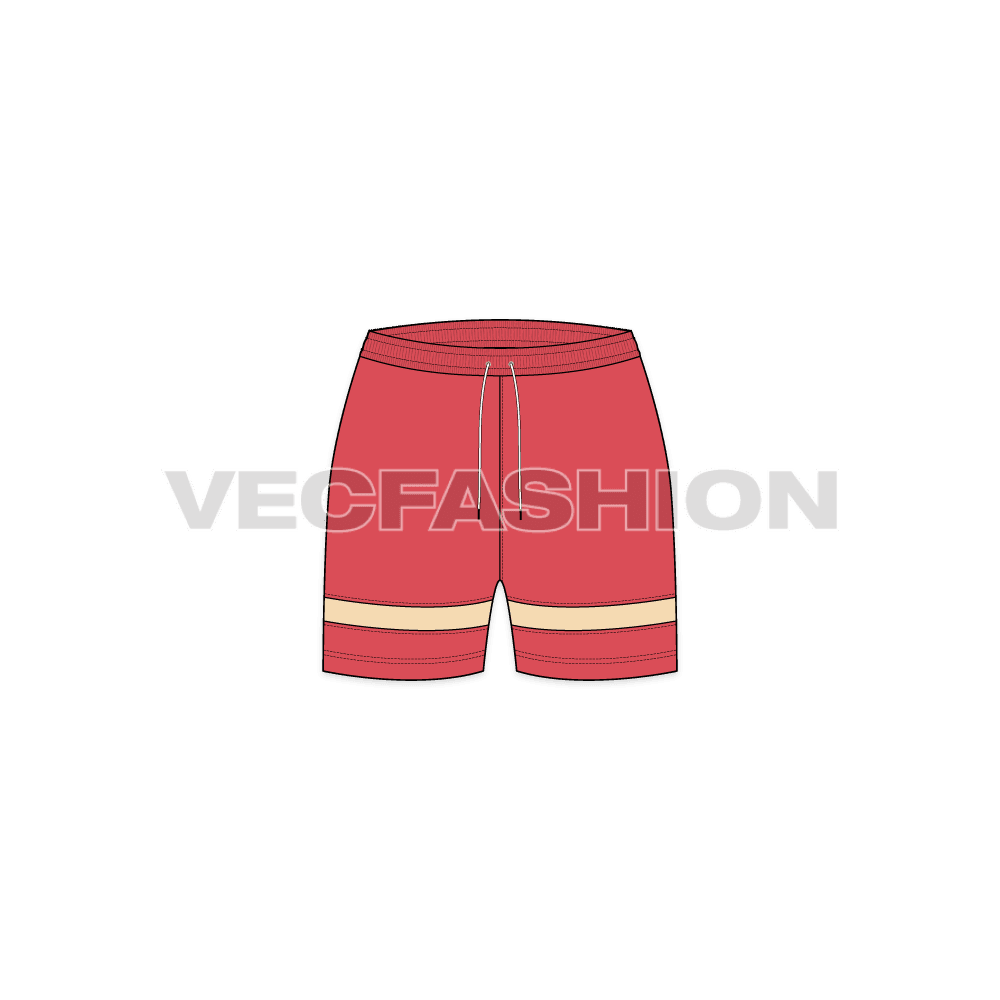 Womens running shorts, above knee flat sketch, front view