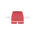 Womens running shorts, above knee flat sketch, front view