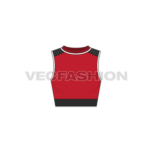 A vector apparel template for Women's Running Sport Top. it has wide rib at the hem and neckline. A mesh panel at shoulder, a contrast colored edging on the armhole and knitted pattern on the hem rib.
