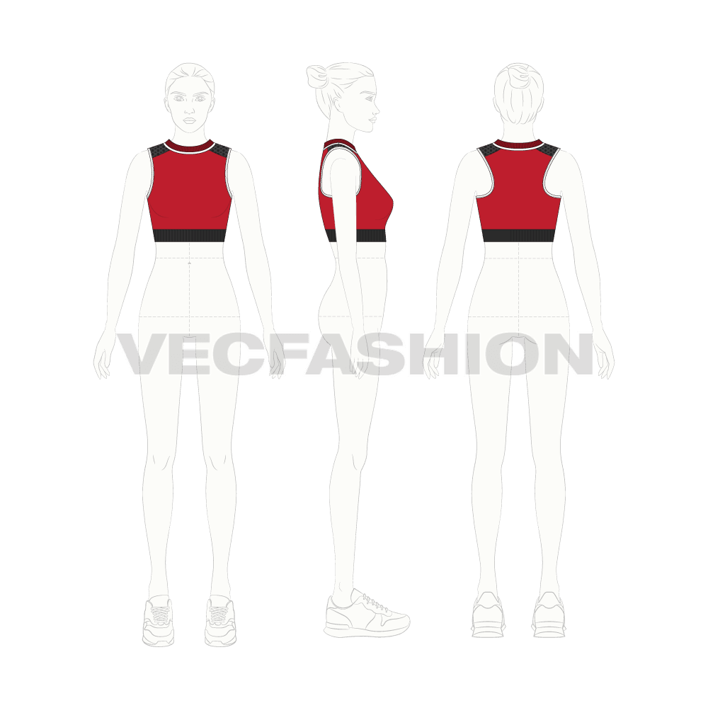 Womens running sport top flat sketch, croqui sketch