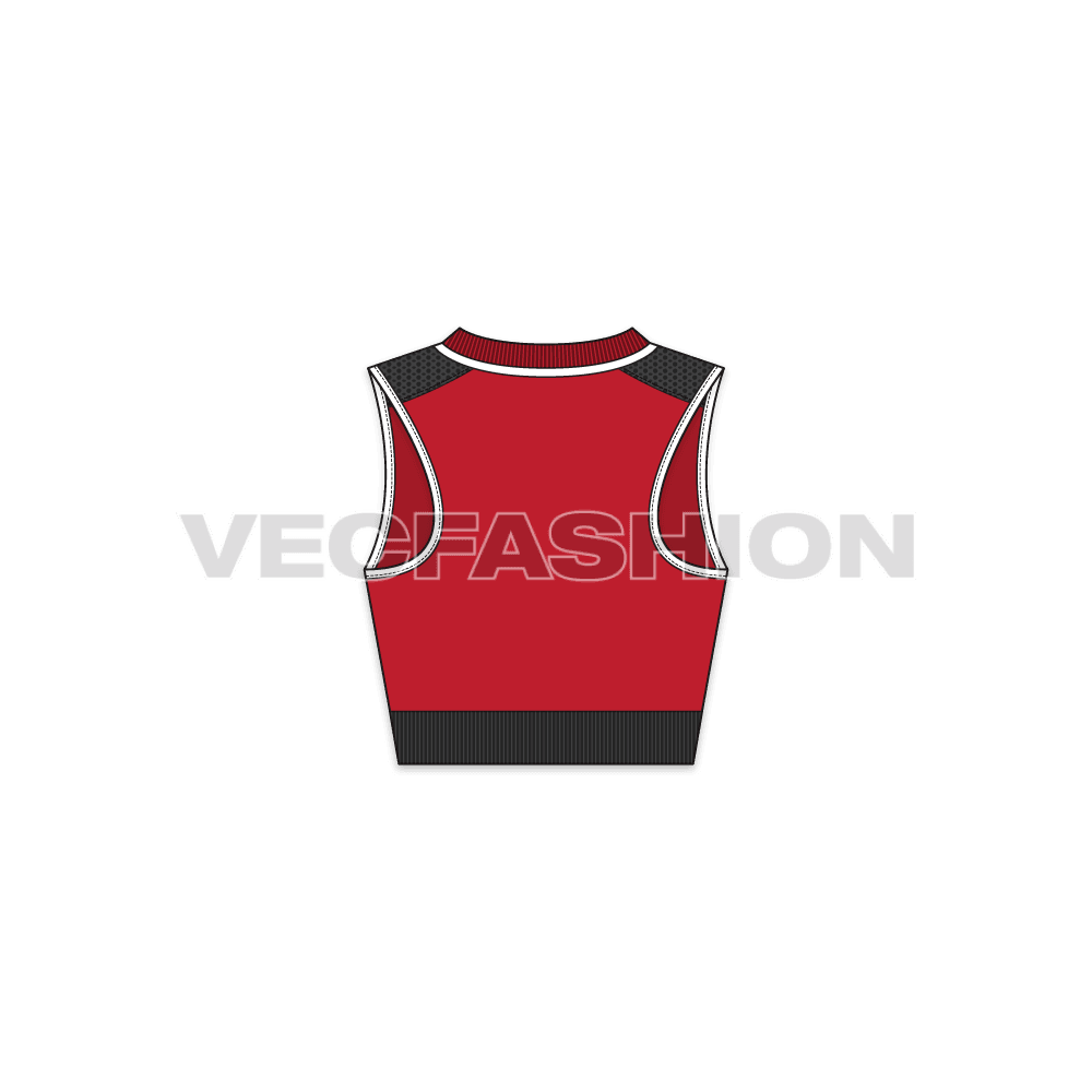 Womens running sport top flat sketch, back view