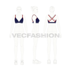 Womens running sports bra flat sketch, croqui sketch