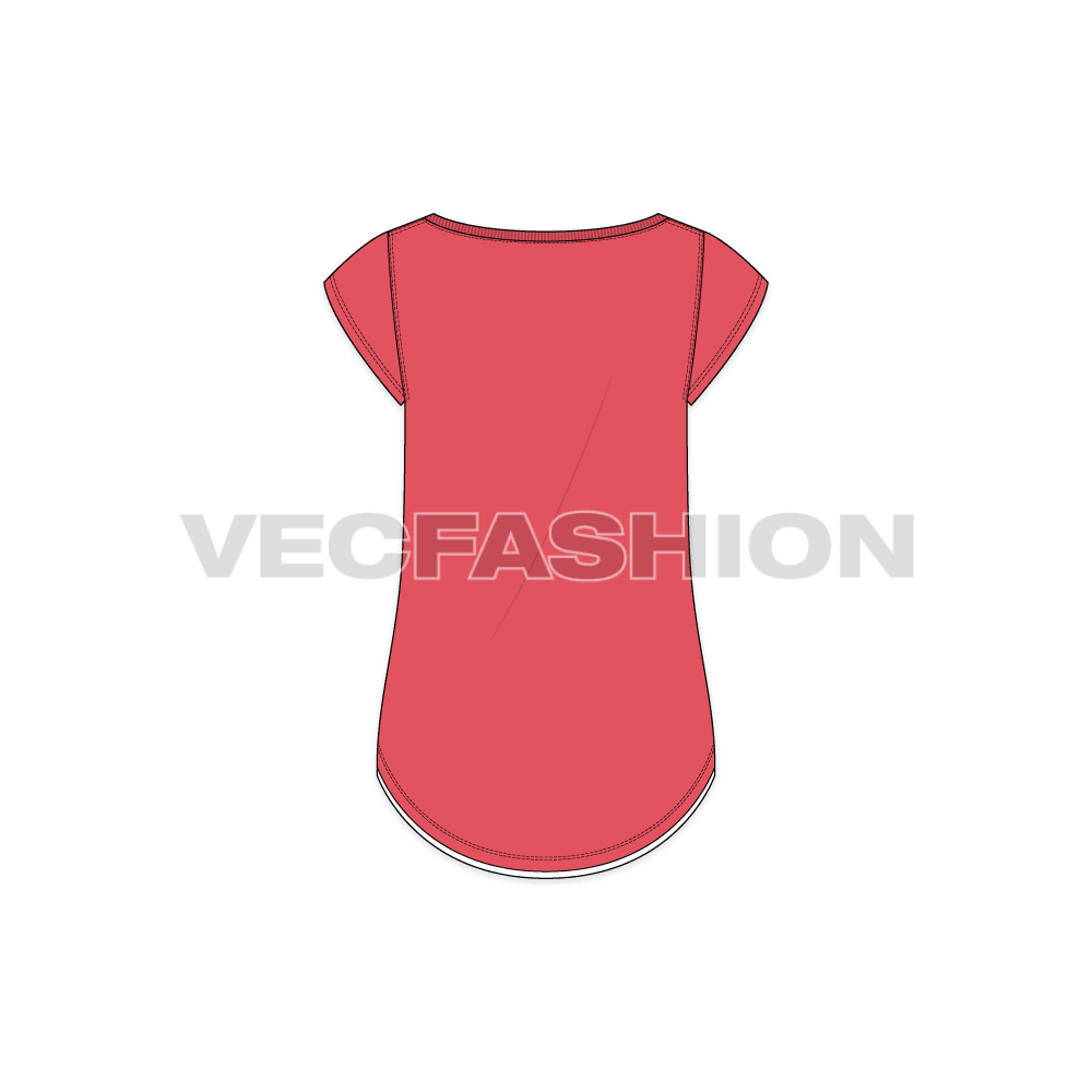 Womens running t-shirt flat sketch, back view