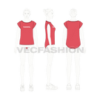 Womens running t-shirt flat sketch, croqui sketch