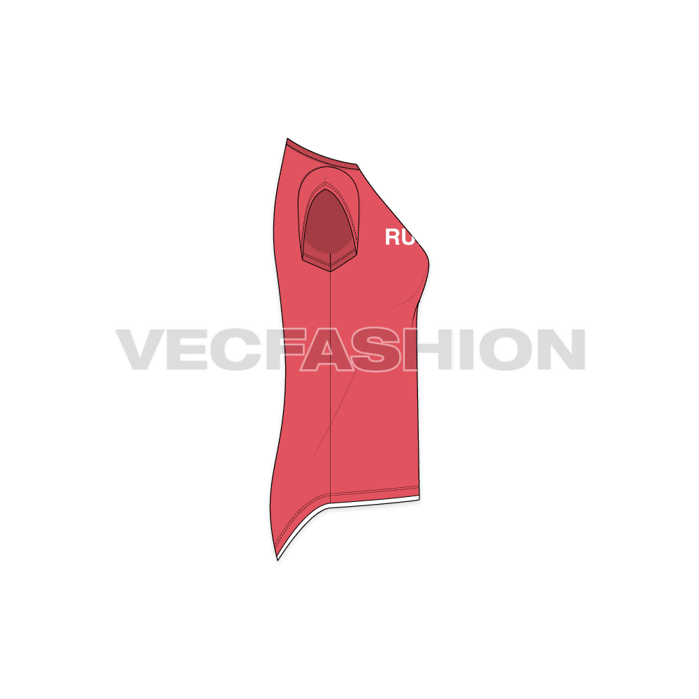Womens running t-shirt flat sketch, side view