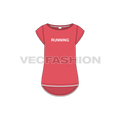 Womens running t-shirt flat sketch, front view