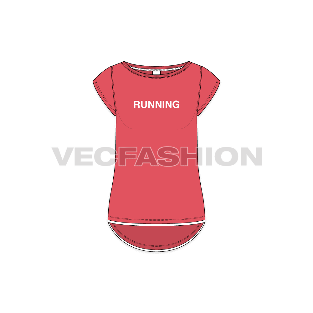 Womens running t-shirt flat sketch, front view