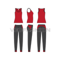 Womens running tracksuit flat sketch, showing all views, front, side and back