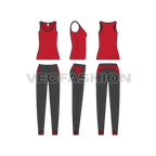 Womens running tracksuit flat sketch, showing all views, front, side and back