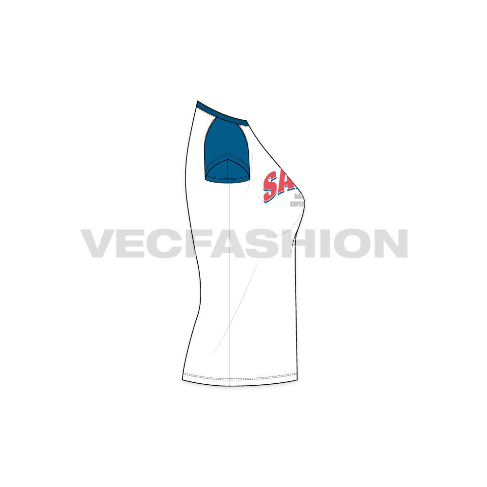 Womens sailing t-shirt flat sketch, side view