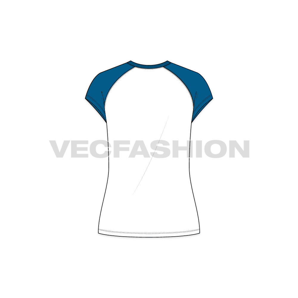Womens sailing t-shirt flat sketch, back view