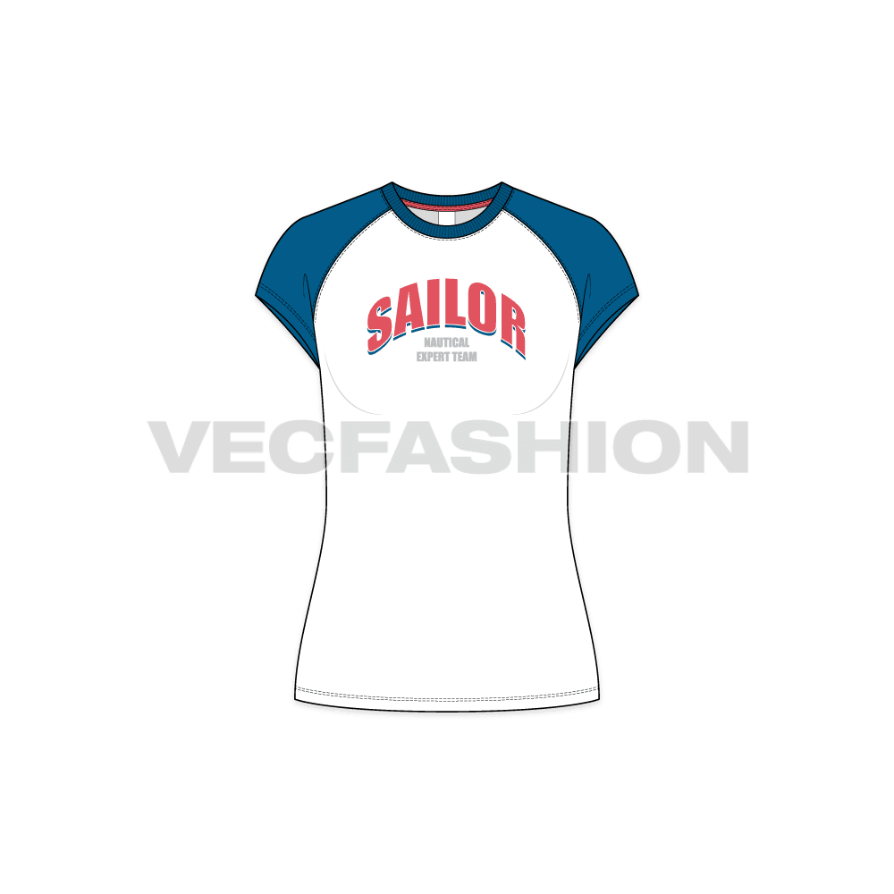 Womens sailing t-shirt flat sketch, front view