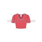Womens scoop neck crop tee flat sketch, front view