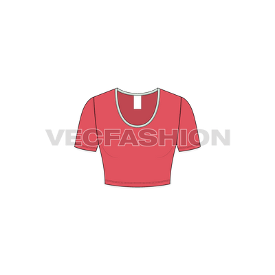 Women's Scoop Neck Crop Tee vector apparel template