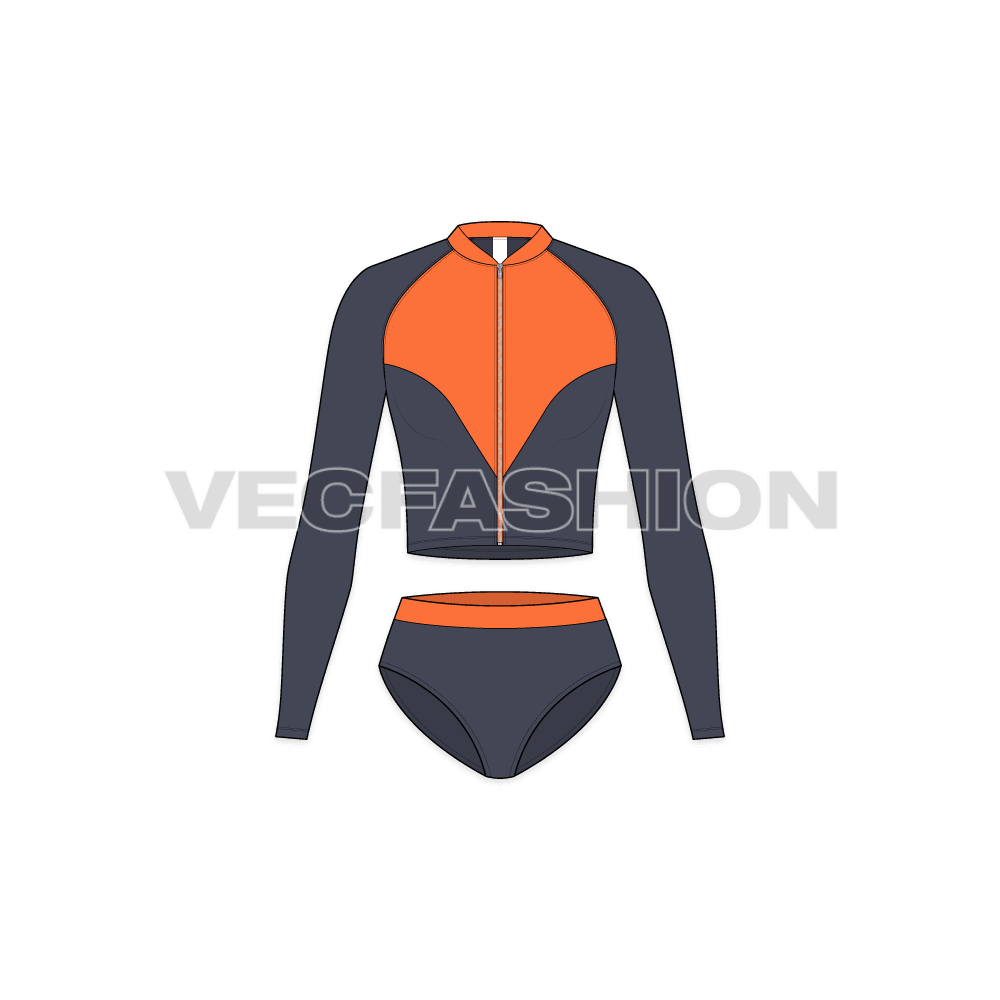 Womens scuba diving swimsuit flat sketch, front view
