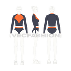 Womens scuba diving swimsuit flat sketch, croqui sketch