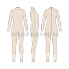 Womens scuba swimsuit flat sketch, showing all views, front, side and back