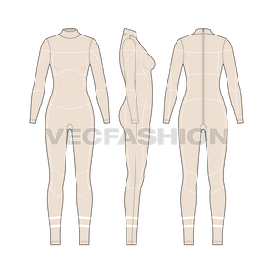 A vector template set of Women's Swim Suit. It secure seam panels on front, back and side view. This suit can be worn for many water related activities like, scuba diving, swimming, surfing etc.