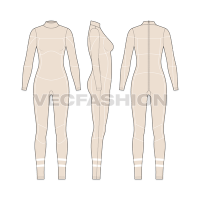 A vector template set of Women's Swim Suit. It secure seam panels on front, back and side view. This suit can be worn for many water related activities like, scuba diving, swimming, surfing etc.