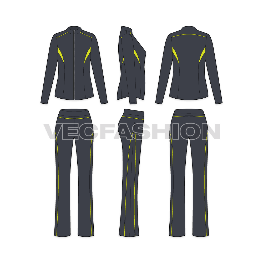 Women's Set of Running Jacket and Pants vector flat sketch