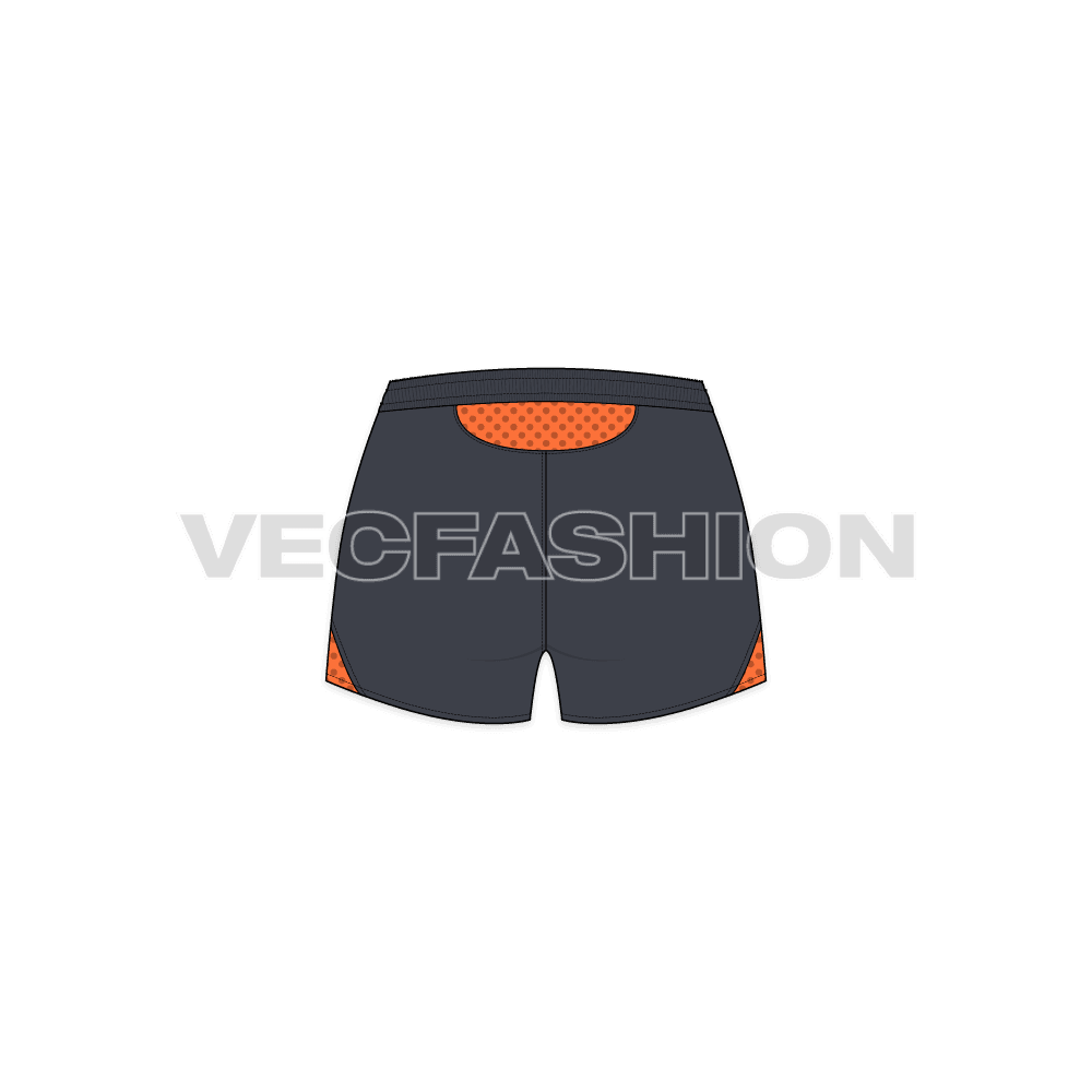 Womens shell sport shorts flat sketch, back view