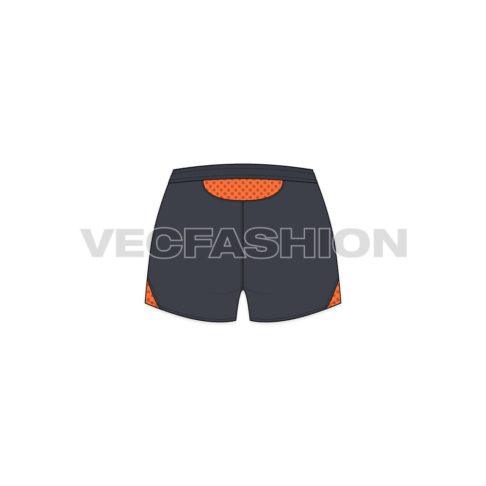 A vector template for Women's Shell Sport Shorts. It is in dark gray color and having micro mesh panels on sides and at back.