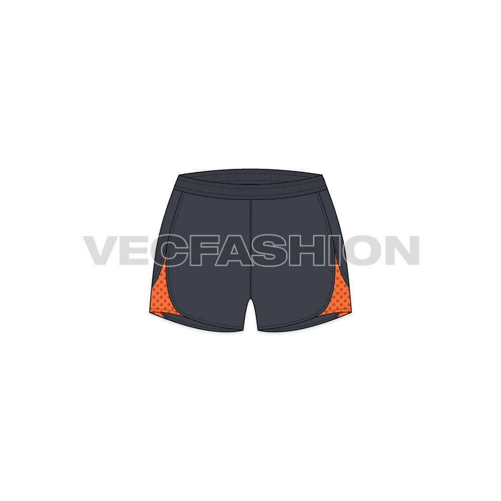 Womens shell sport shorts flat sketch, front view