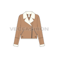 Women's Sherpa Fleece Leather Jacket flat sketch, front view