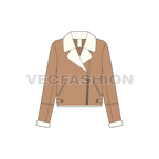 Women's Sherpa Fleece Leather Jacket flat sketch, front view