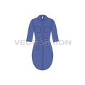Womens shirt dress with belt flat sketch, front view