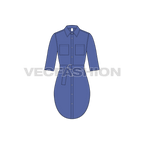 Womens shirt dress with belt flat sketch, front view