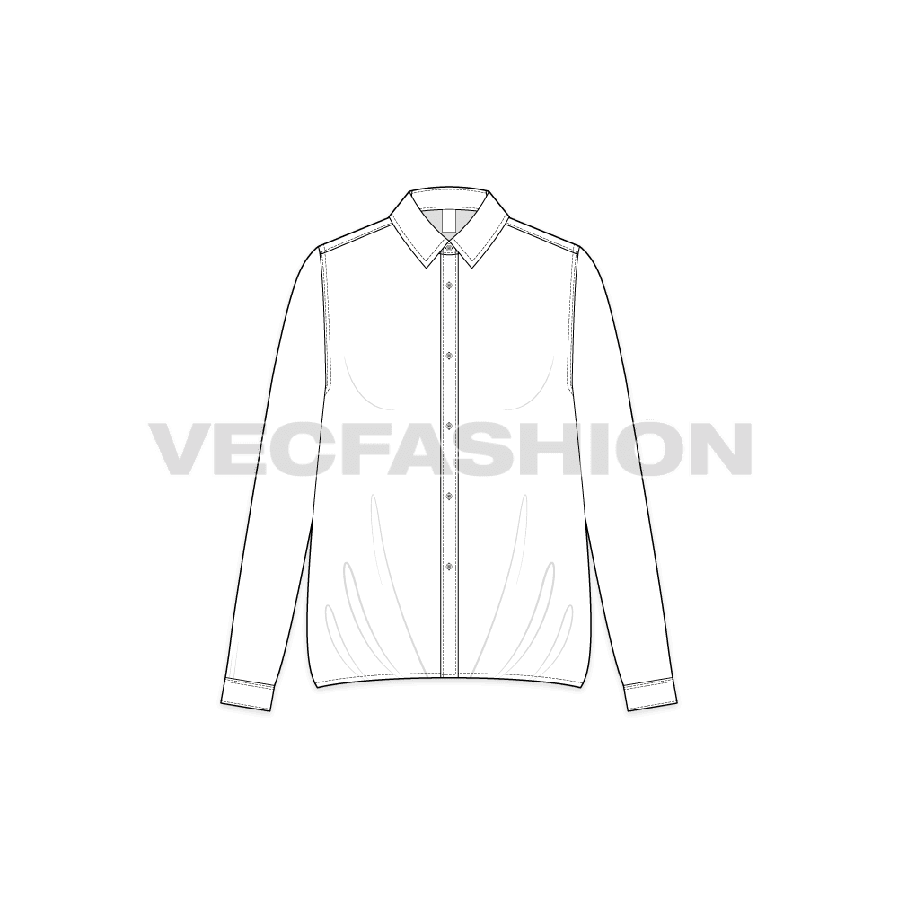 Womens shirt with elasticated hem flat sketch, front view