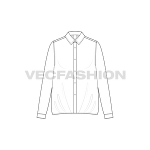 A vector illustrator template for Women's Shirt with Elasticated Hem. It has a simple straight body cut with elasticated hem at the bottom. The shirt is a button up with a standard shirt collar.