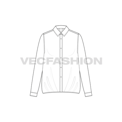 A vector illustrator template for Women's Shirt with Elasticated Hem. It has a simple straight body cut with elasticated hem at the bottom. The shirt is a button up with a standard shirt collar.