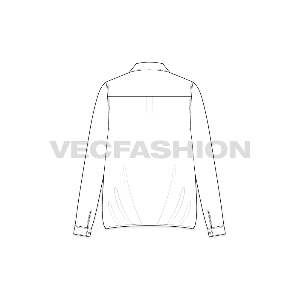 Womens shirt with elasticated hem flat sketch, back view