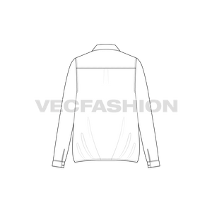 A vector illustrator template for Women's Shirt with Elasticated Hem. It has a simple straight body cut with elasticated hem at the bottom. The shirt is a button up with a standard shirt collar.