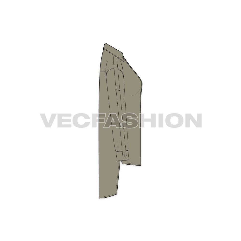 Womens shirt with extended back flat sketch, side view