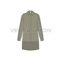 Womens shirt with extended back flat sketch, front view
