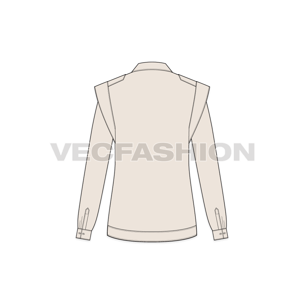 Womens shirt with extended shoulders flat sketch, back view