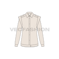 Womens shirt with extended shoulders flat sketch, front view
