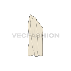 A vector fashion template for Women's Shirt with Gathered Sleeves. It has a standard shirt collar with gathers on sleeve head and cuff side. The cuffs are slightly longer than usual and it is a front open shirt vector sketch.